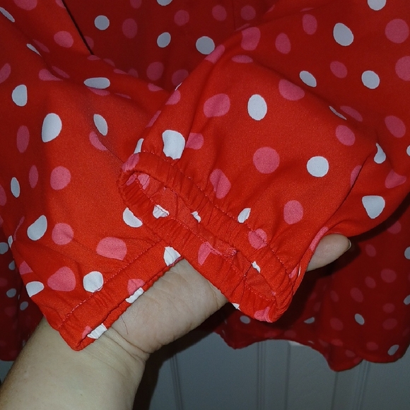 Bob Mackie Red and White Polka Dot Blouse - Picture 5 of 6